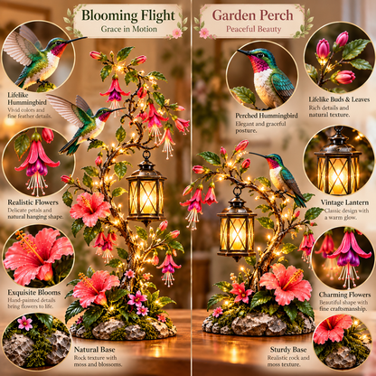 🌺🌺 Hummingbird Garden Glow Lantern – Lighted Floral Tabletop Décor