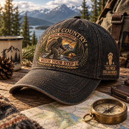 2027 Bigfoot Country Heritage Cap – Pacific Northwest Vintage Washed Embroidered Hat
