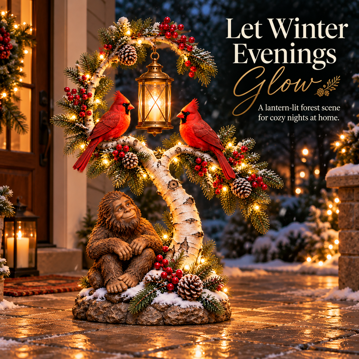 ✨Woodland Wave™ – Lighted Sasquatch & Cardinal Christmas Porch Décor
