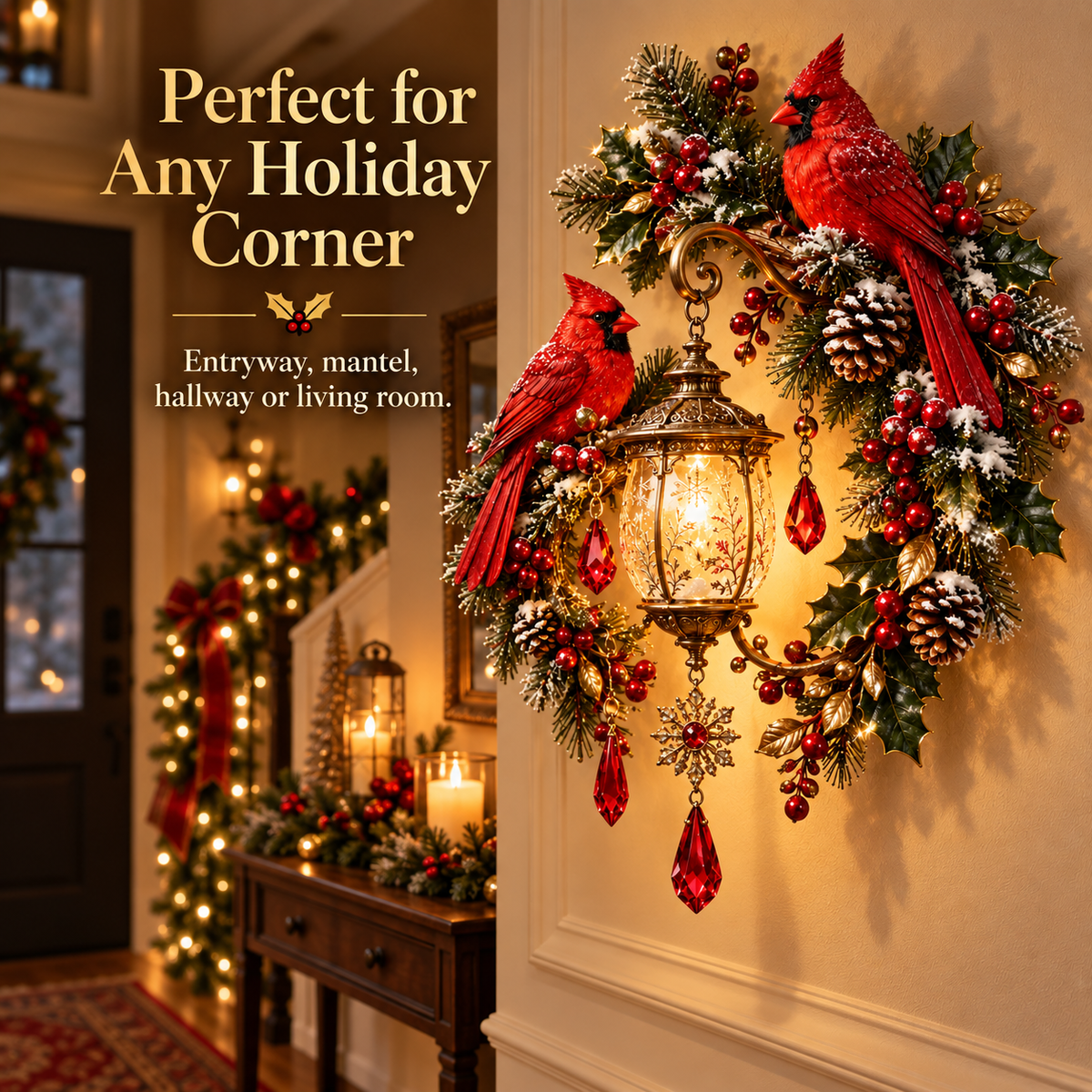 Cardinal lantern hallway decoration