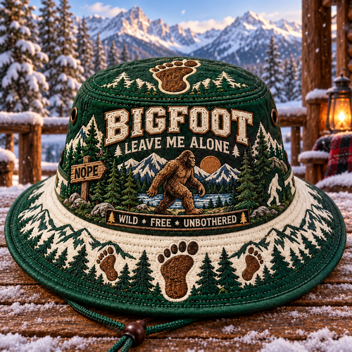 🦶🌲 Bigfoot “Leave Me Alone” Embroidered Boonie Hat — Wild, Free & Unbothered