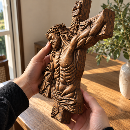 Faith & Grace™ Hand-Carved Wooden Crucifix – Jesus Christ Wall Cross