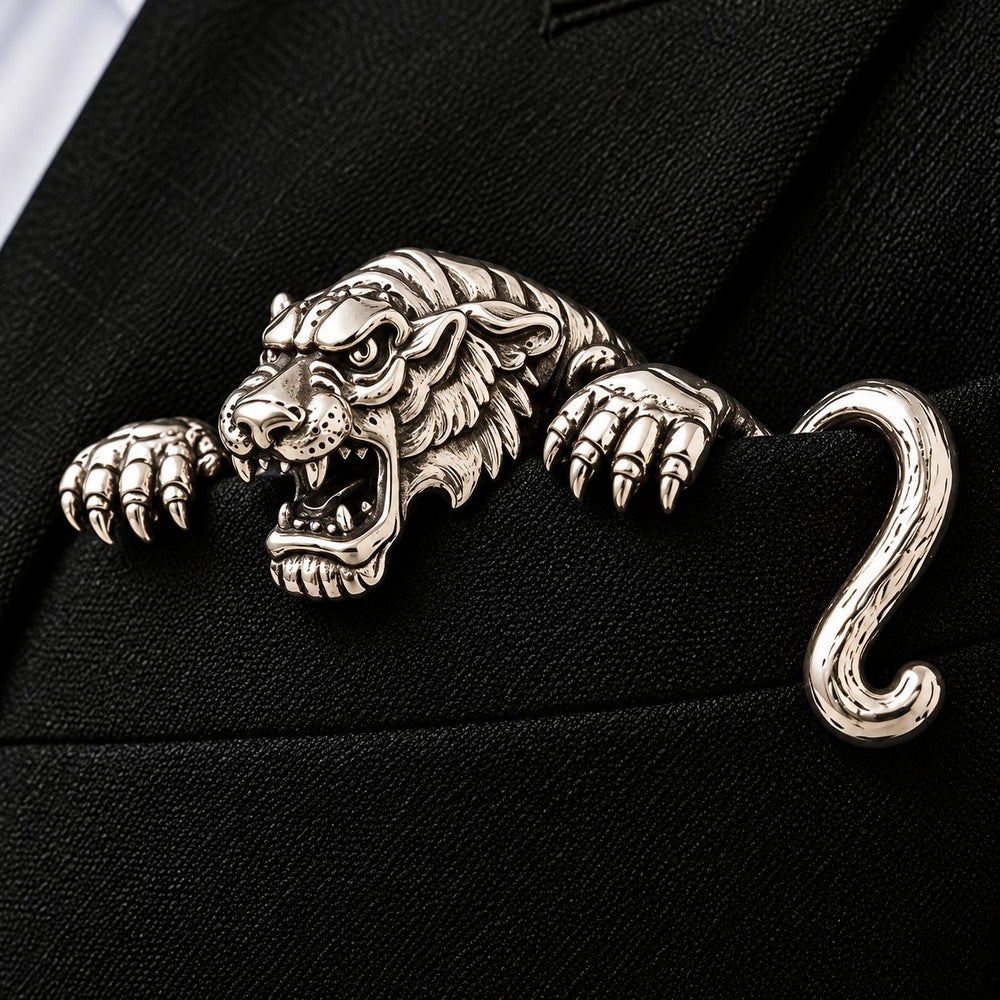 Silver tiger sculptural detail