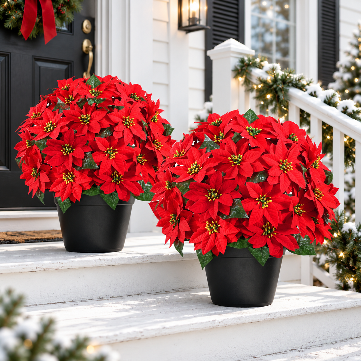 Christmas poinsettia porch decoration