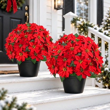 Christmas Poinsettia Porch Stakes , Artificial Holiday Plants for Indoor & Outdoor Decor