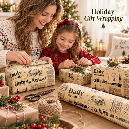 🔥😍Retro Christmas Newsprint Paper Roll📰🎁