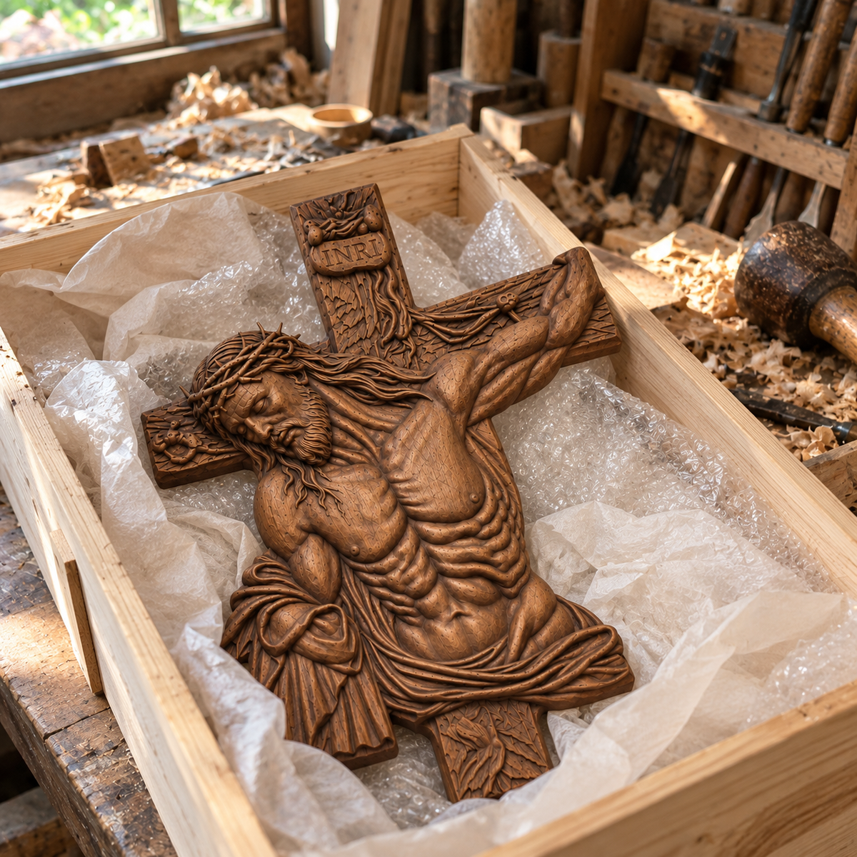 Faith & Grace™ Hand-Carved Wooden Crucifix – Jesus Christ Wall Cross
