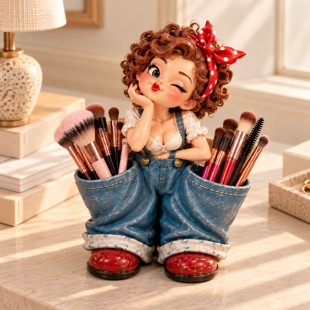 Little Miss Pockets™ – Cute Vintage Girl Organizer with Denim Storage Pockets