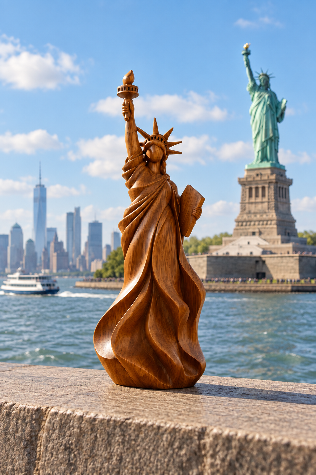 🔥100% Hand-Carved-✨The Statue of Liberty Wood Sculpture
