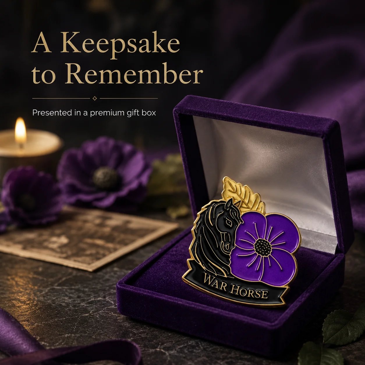 🎁 2027 Fellime®Limited Edition War Horse Purple Poppy 111th Anniversary Remembrance Brooch