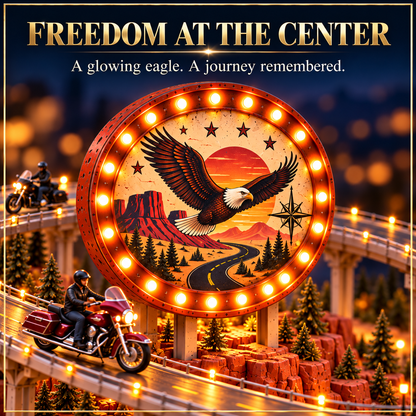 ❤️Honor the Open Road – Illuminated Eagle & Motorcycle Tribute Display