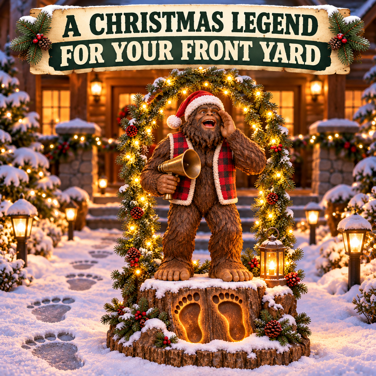 Bigfoot Christmas display inspired by American Bigfoot festivals