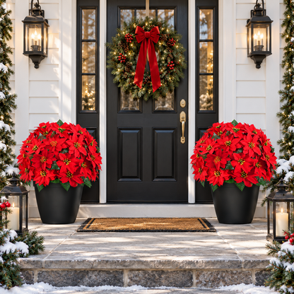 Christmas Poinsettia Porch Stakes , Artificial Holiday Plants for Indoor & Outdoor Decor