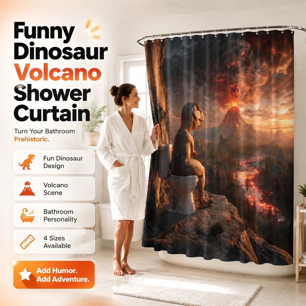 🦖🚽Quirky Bathroom Shower Curtain Collection🤣