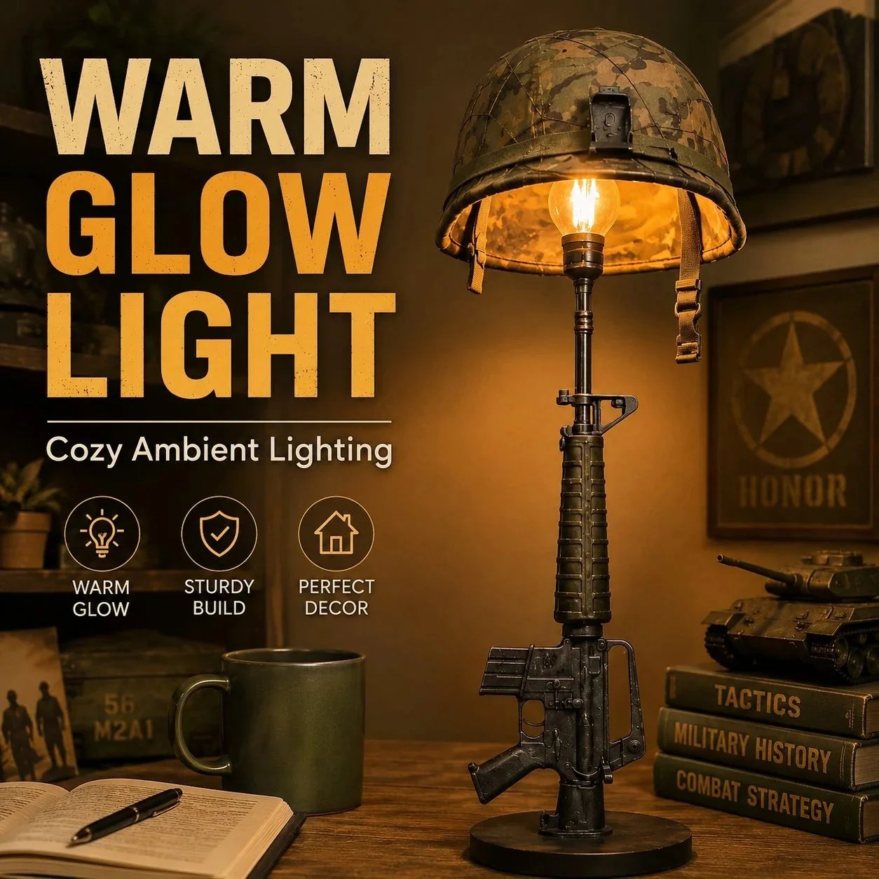 Tactical Rifle & Helmet Table Lamp with Trigger Switch