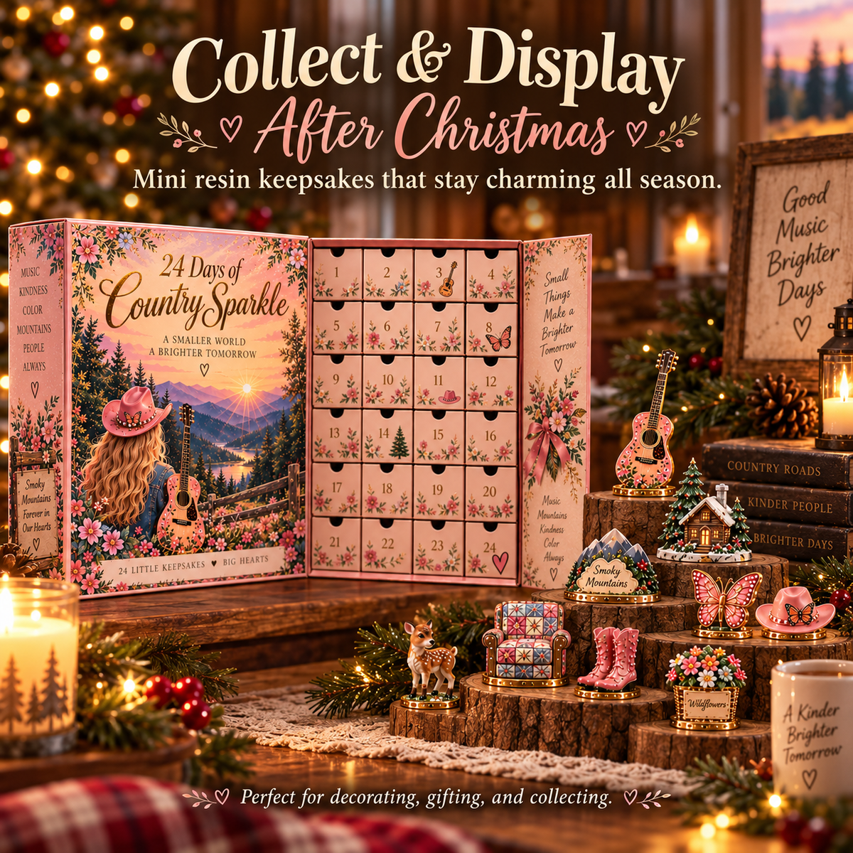 Country Sparkle miniatures displayed after Christmas
