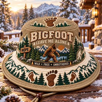 🦶🌲 Bigfoot “Leave Me Alone” Embroidered Boonie Hat — Wild, Free & Unbothered