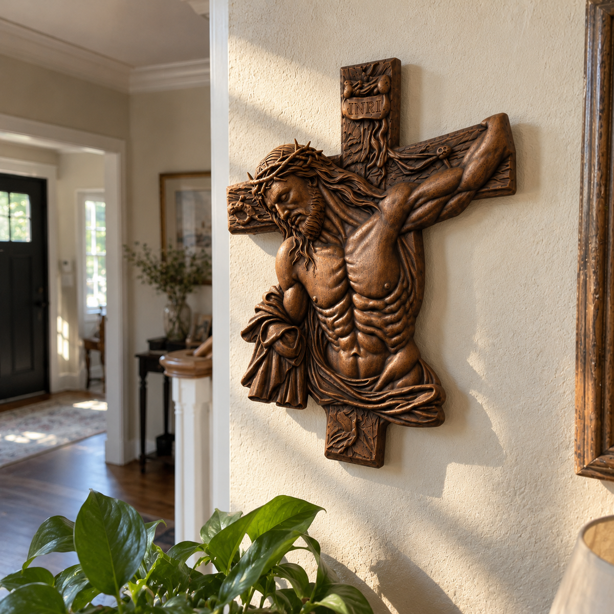 Faith & Grace™ Hand-Carved Wooden Crucifix – Jesus Christ Wall Cross