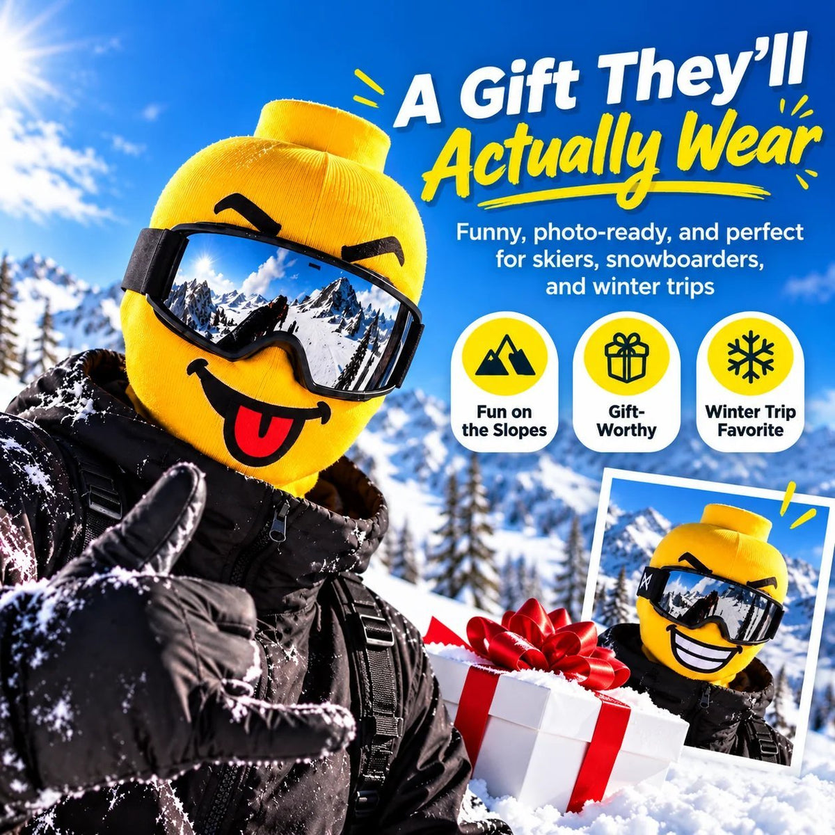 🔥🤣Yellow Blockhead Ski Mask – A Bold and Hilarious Look