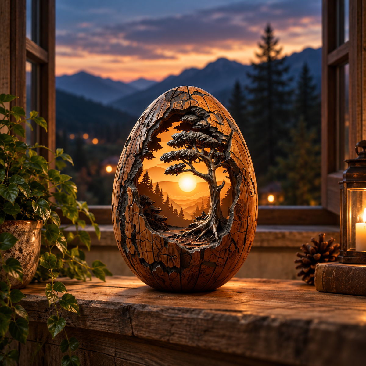 🔥100% Hand-Carved-✨Egg Wood Sculpture