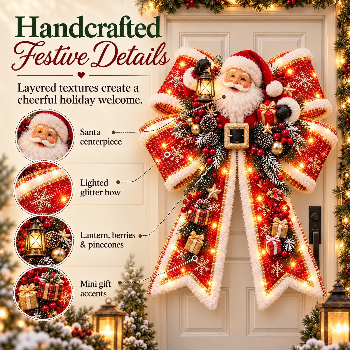 🎀🎄Big & Bright Holiday Bows – A Glowing Christmas Welcome