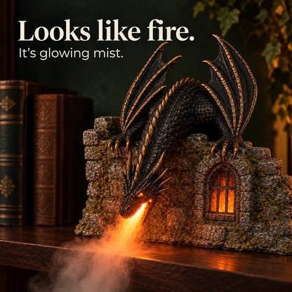 🐉 Dragon Mist Diffuser – Glowing Castle Bookshelf Decor