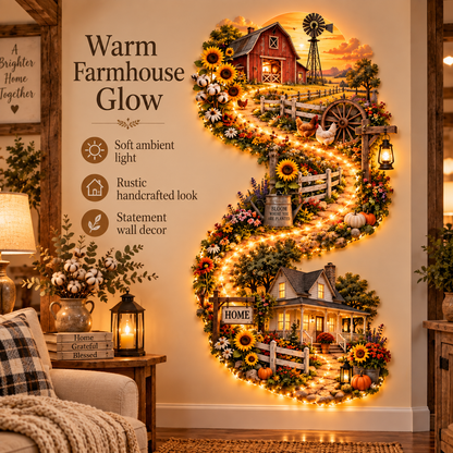 🌻Country Road Home – Illuminated Farmhouse Wall Art