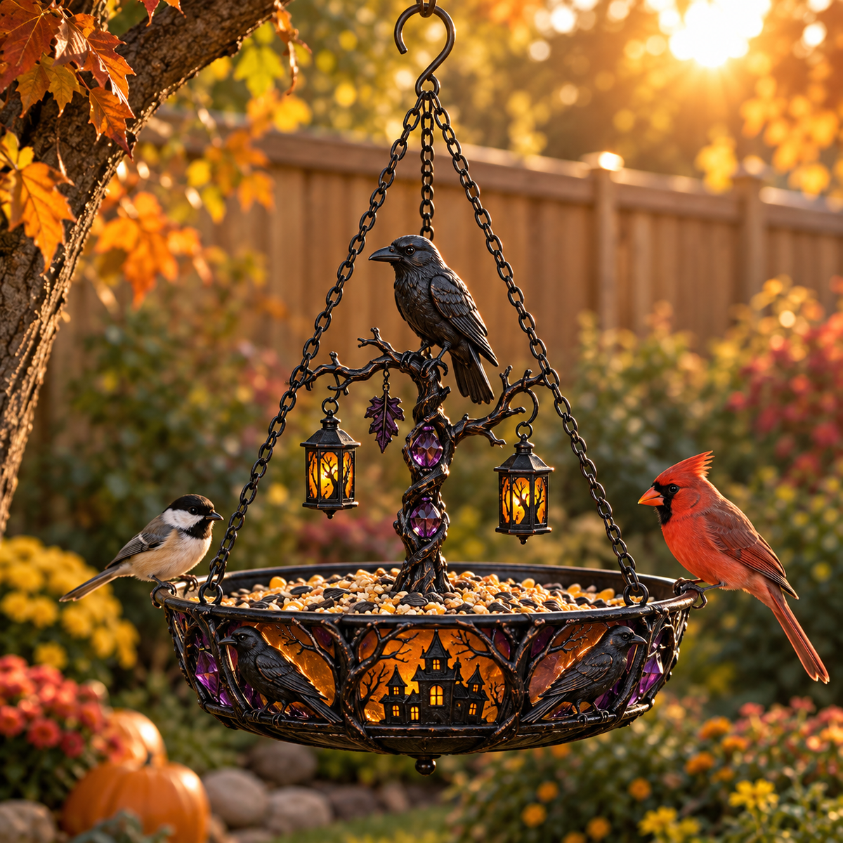 Halloween Solar Cascade Hanging Bird Bath Fountain