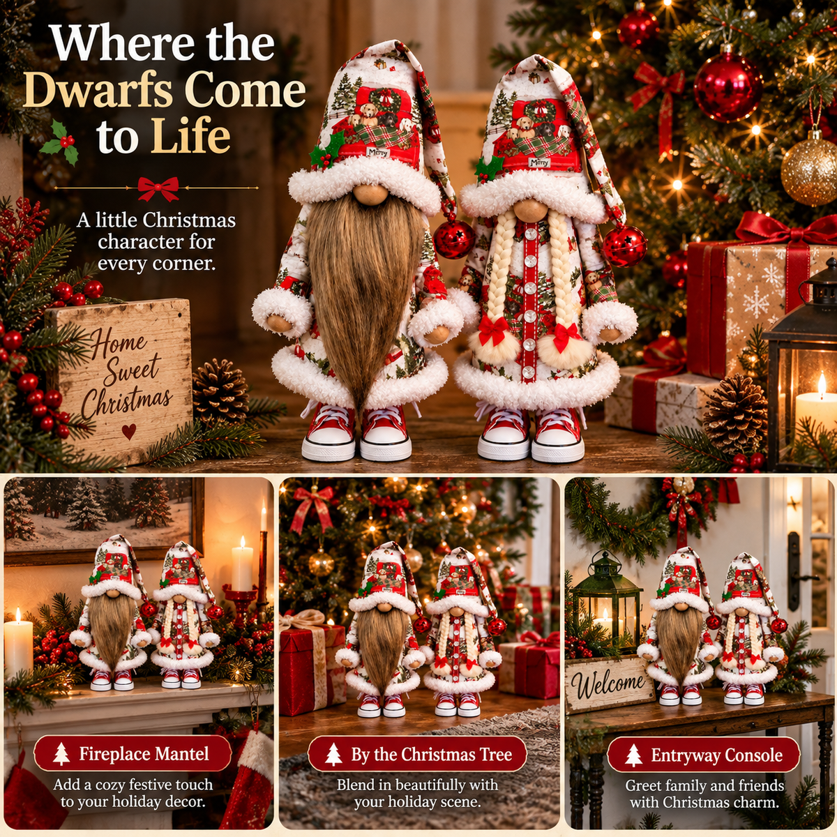 🔥😍Festive Gnome Couple Figurines – Bearded & Braided Hair🎄