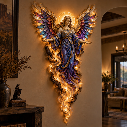 🕊️ Wings of Grace – Illuminated Angel Wall Art ✨