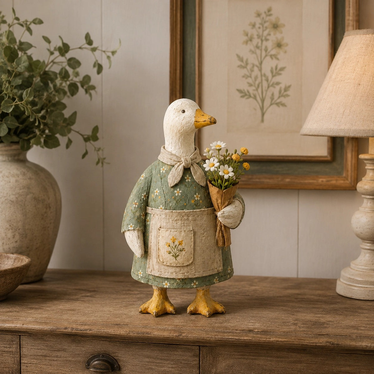 Style B duck on cottage console table