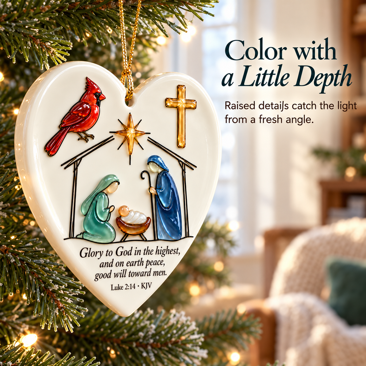 🤍✨ Sacred Stories™ Sea Glass Relief Bible Verse Heart Ornament ✝️