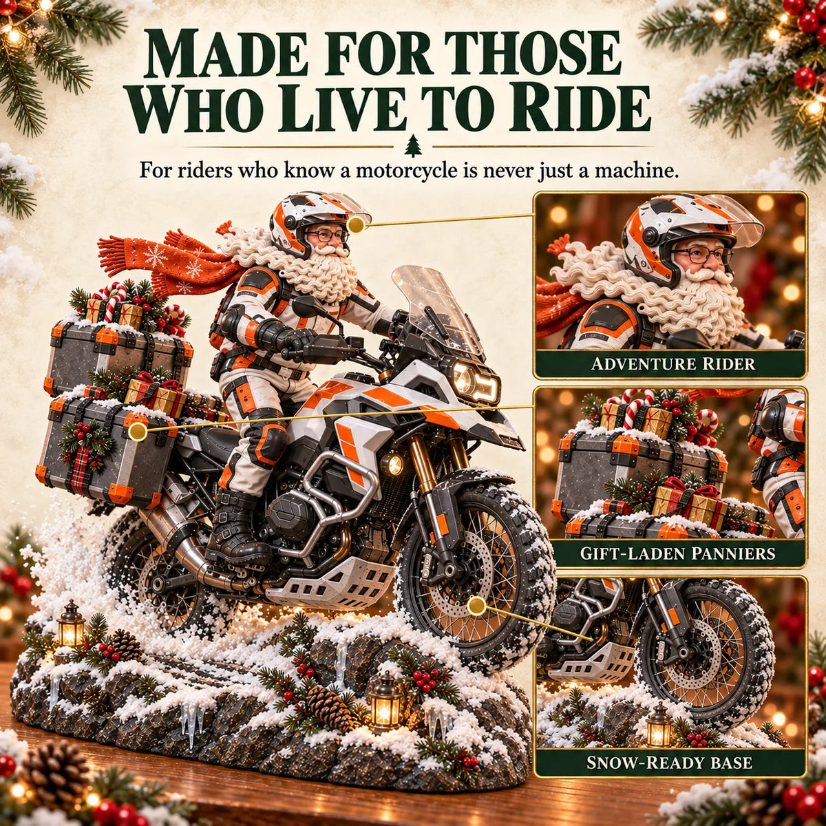 Santa adventure motorcycle Christmas display