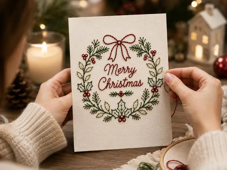 🌲 Christmas Hand Embroidery Card DIY Kit | Stitch Your Way Into the Christmas Spirit ✨ 🎁