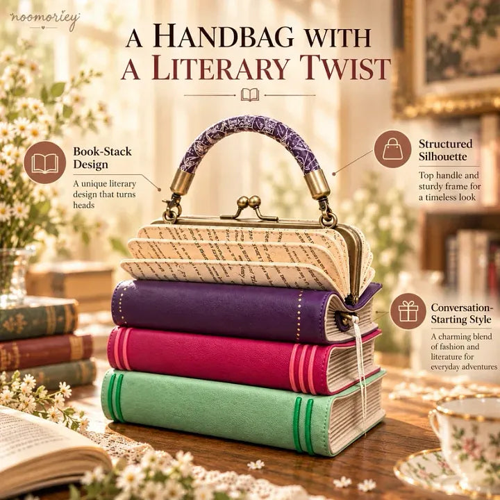📚✨Book Stack Handbag – Vintage-Inspired Book-Shaped Top Handle Purse, Unique Gift for Book Lovers