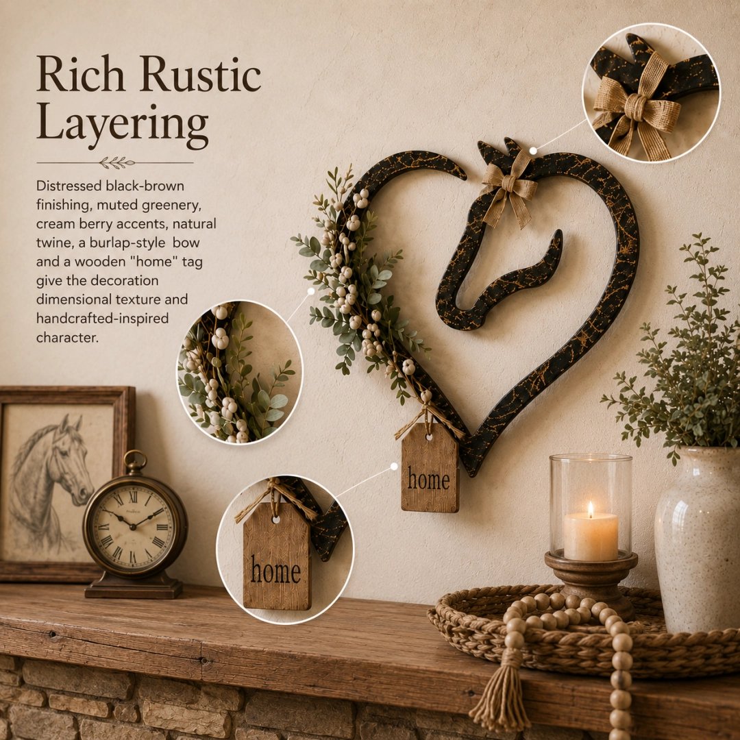 🐎🏠Horse Lover’s Heart Wall Decor – Rustic Equestrian Accent with Greenery