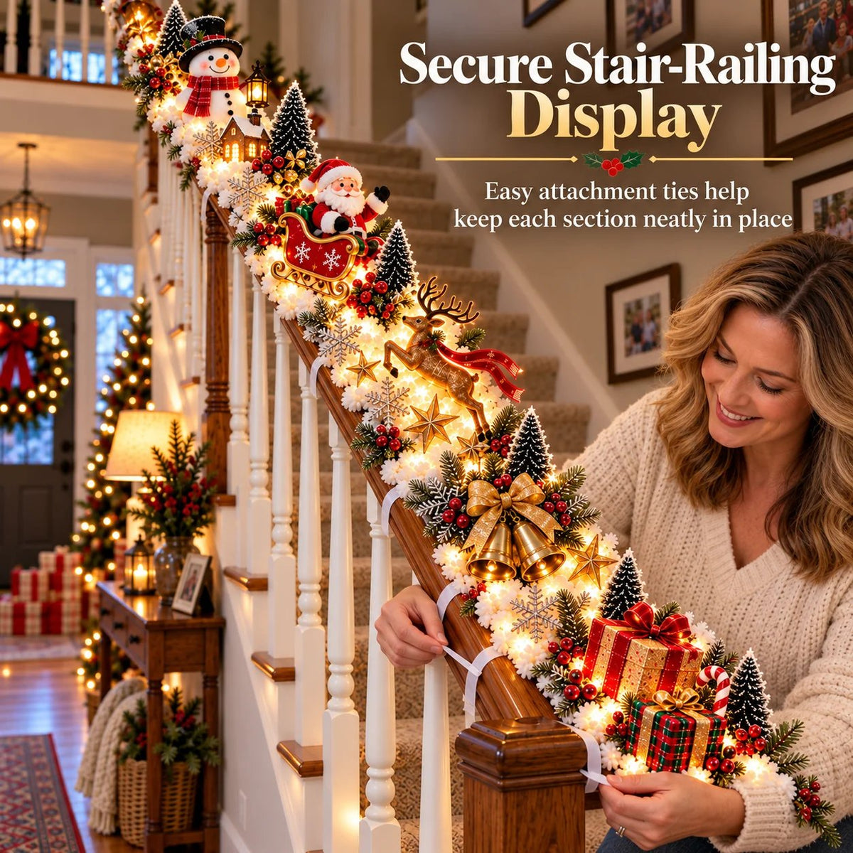 🔥😍Festive Sleigh Stairway Accent – Lighted Holiday Banister Decor🎅