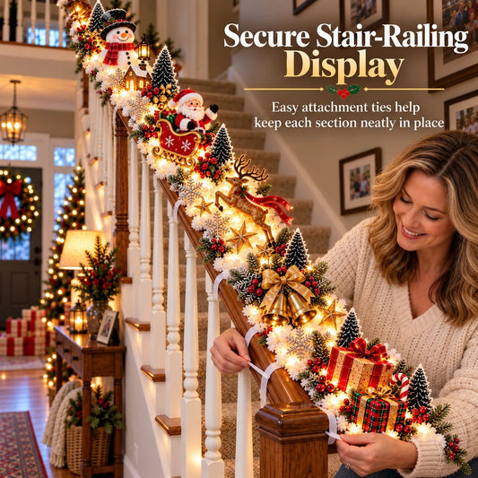🔥😍Festive Sleigh Stairway Accent – Lighted Holiday Banister Decor🎅