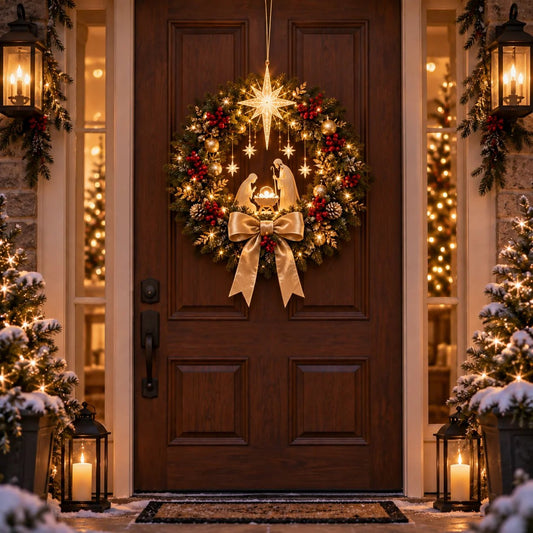 🔥😍Nativity Scene Lighted Wreath – Star of Bethlehem Door Accent✝️
