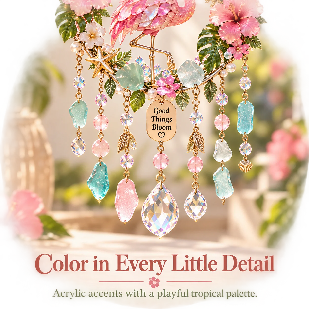 Whimsical acrylic animal pendant with sparkling crystals