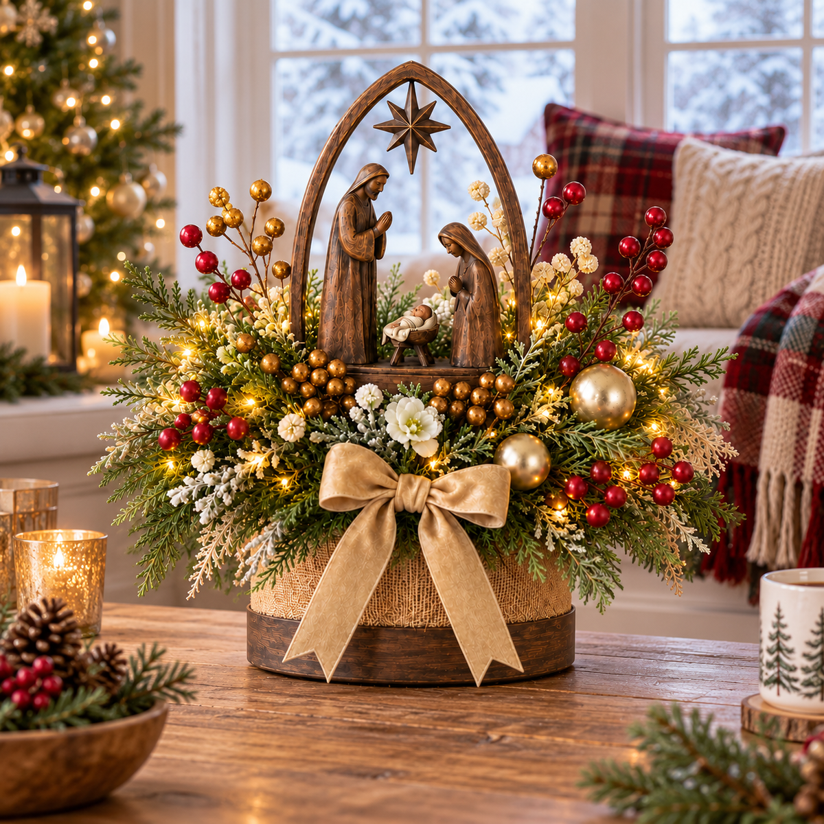 🌸Candlelit Christmas Nativity Centerpiece