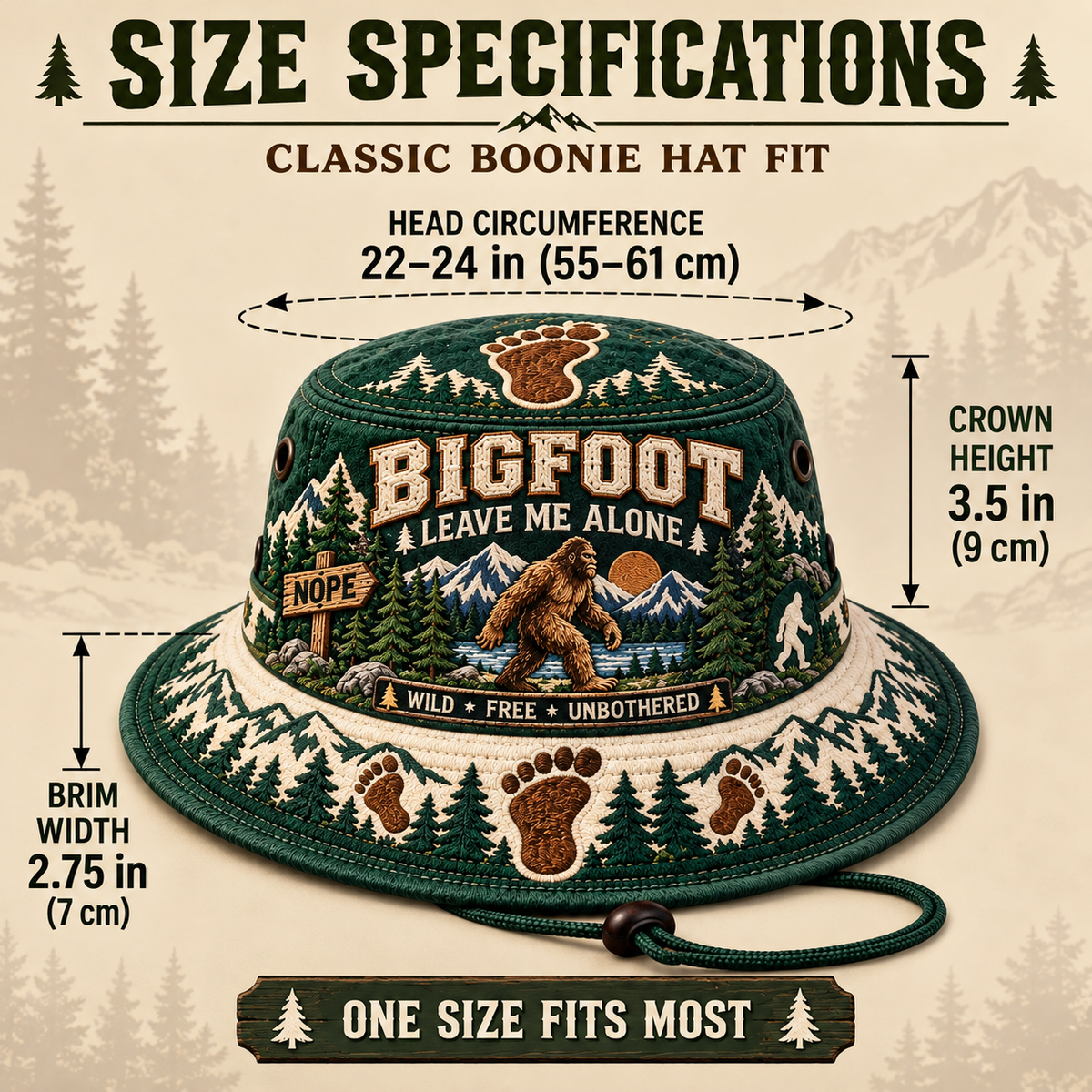 🦶🌲 Bigfoot “Leave Me Alone” Embroidered Boonie Hat — Wild, Free & Unbothered