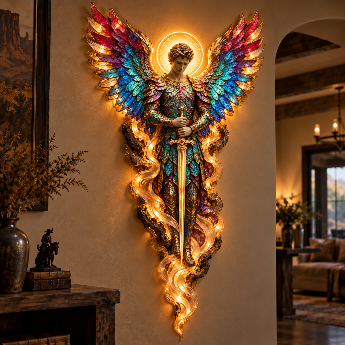 🕊️ Wings of Grace – Illuminated Angel Wall Art ✨