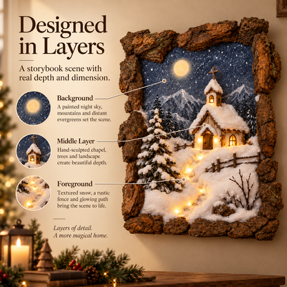 Winter Village Glow™ 3D Lighted Christmas Wall Art – Rustic Snowy Village Diorama with Warm LED Lights