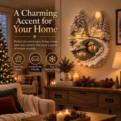 Moonlit Snowbridge Village™ Lighted 3D Wall Sculpture – Winter Village Wall Art with Warm LED Glow