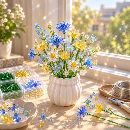 🧘Relaxing & Beginner-Friendly- ✨DIY Beaded Wildflower Bouquet Kit – Handmade Crystal Flower Craft Set