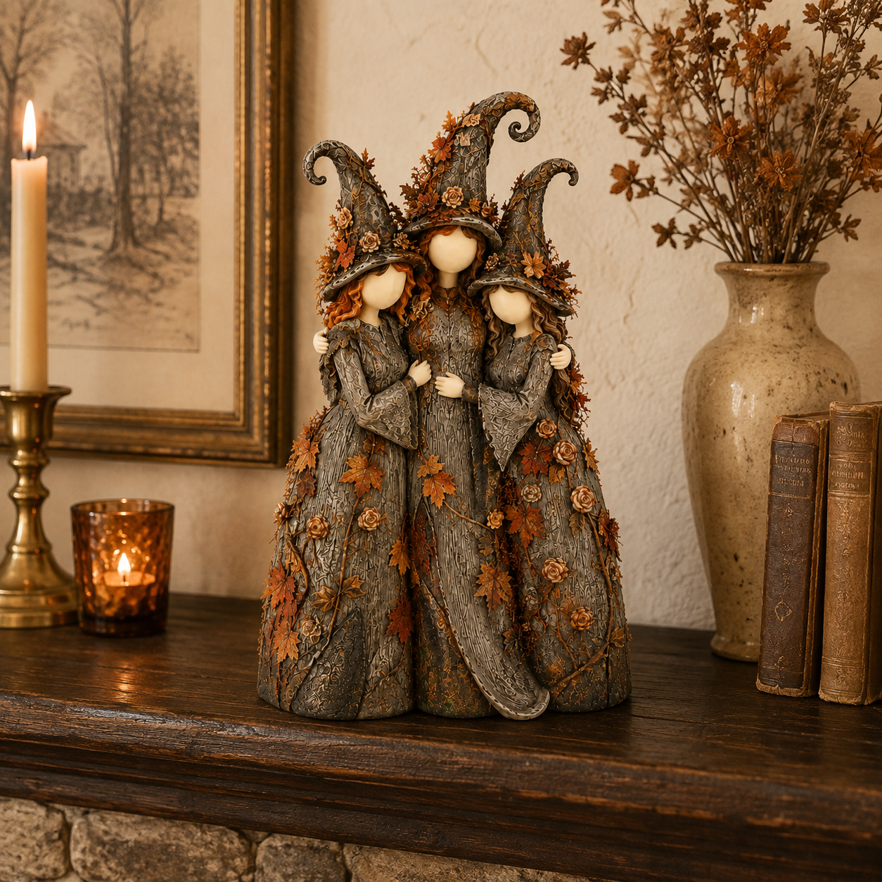 🍂Vintage Autumn Witch Sisters Sculpture