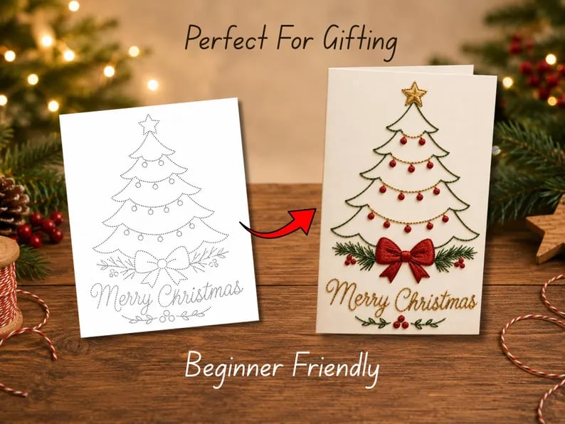 🌲 Christmas Hand Embroidery Card DIY Kit | Stitch Your Way Into the Christmas Spirit ✨ 🎁