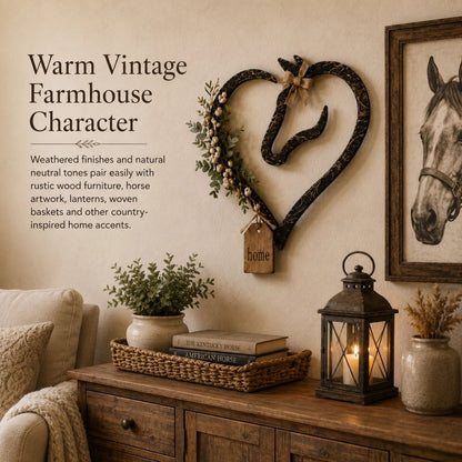 🐎🏠Horse Lover’s Heart Wall Decor – Rustic Equestrian Accent with Greenery