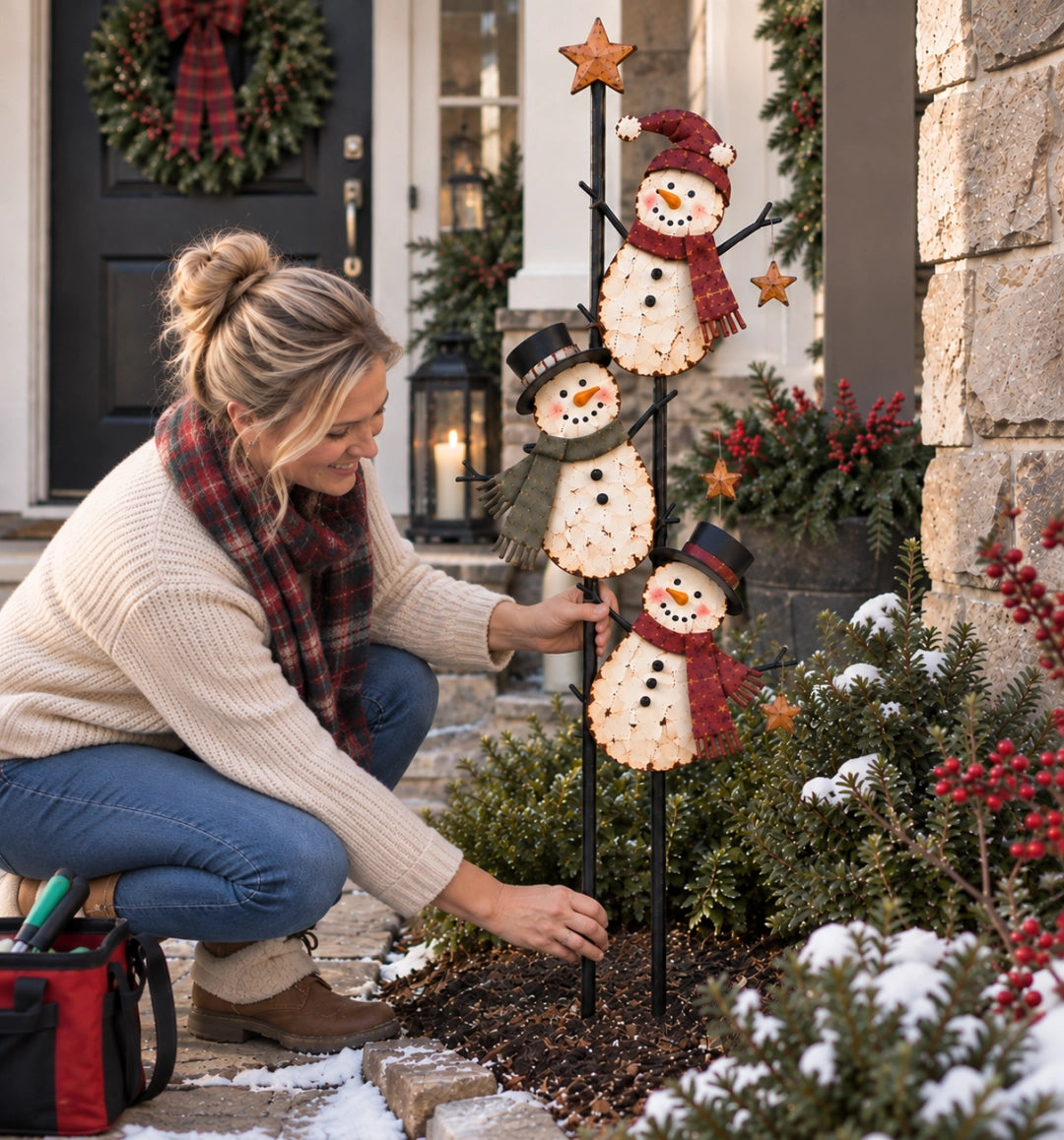 Vintage Climbing Snowman Garden Stake